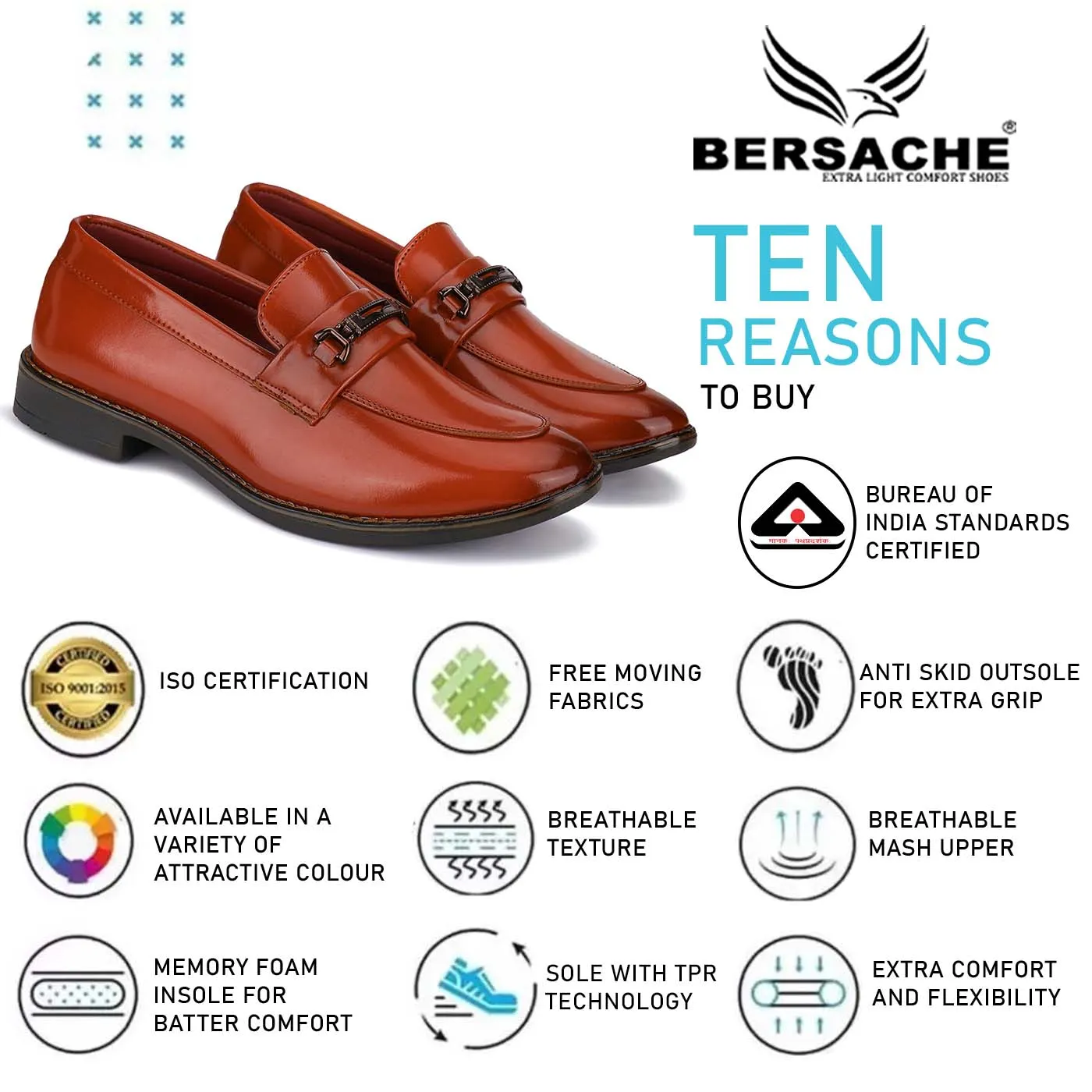 Bersache Comfortable Formal Outdoor Stylish Officewear Partywear Shoes For Men 9090(Tan)