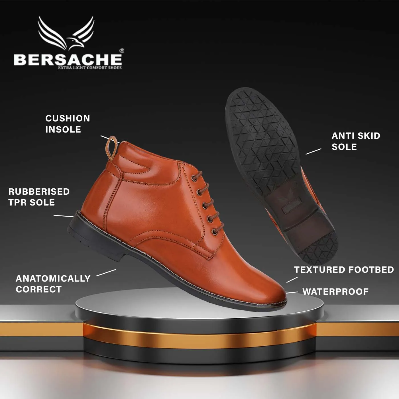 Bersache Comfortable Formal Outdoor Stylish Officewear Partywear Shoes For Men 9093(Tan)