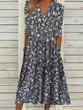 Casual Dress Sheath Dress Floral Dress Midi Dress Black Half Sleeve Floral Ruched Spring Summer V Neck Casual Weekend  S M L XL XXL 3XL for Women