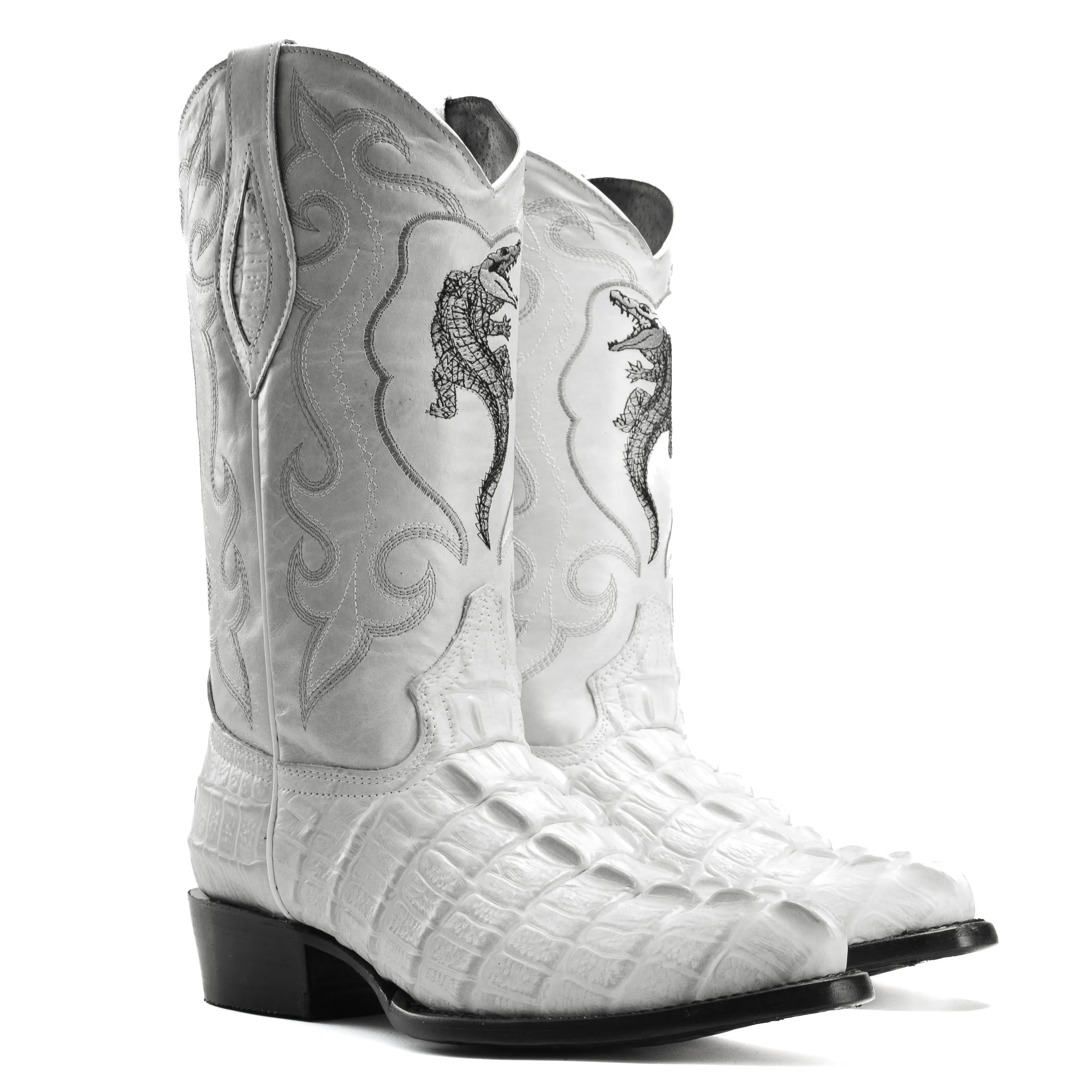 Combo JB904 Bone Combo Men's Western Boots: J Toe Cowboy boots in Caiman Print Leather with 004 Bone Belt