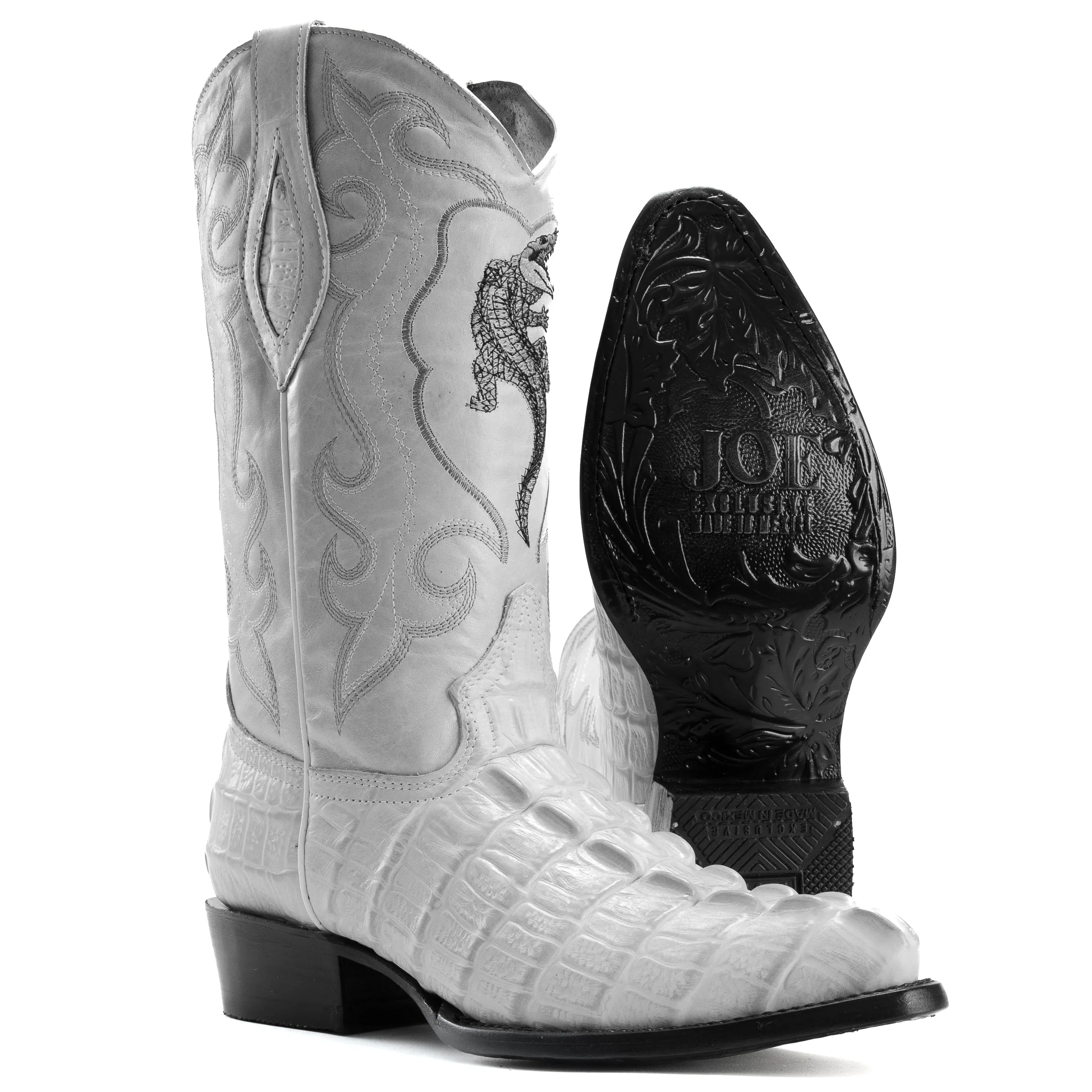 Combo JB904 Bone Combo Men's Western Boots: J Toe Cowboy boots in Caiman Print Leather with 004 Bone Belt