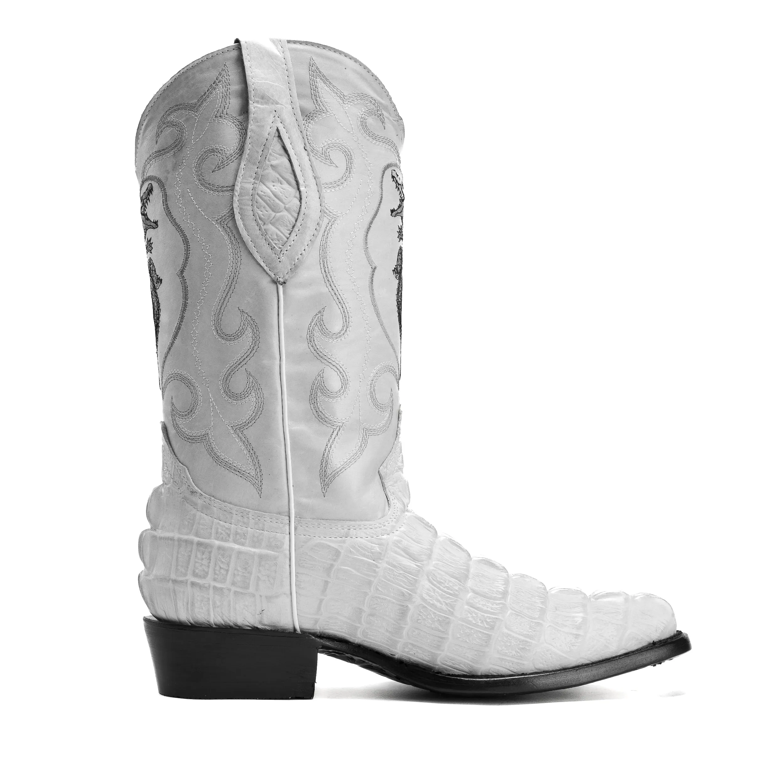 Combo JB904 Bone Combo Men's Western Boots: J Toe Cowboy boots in Caiman Print Leather with 004 Bone Belt