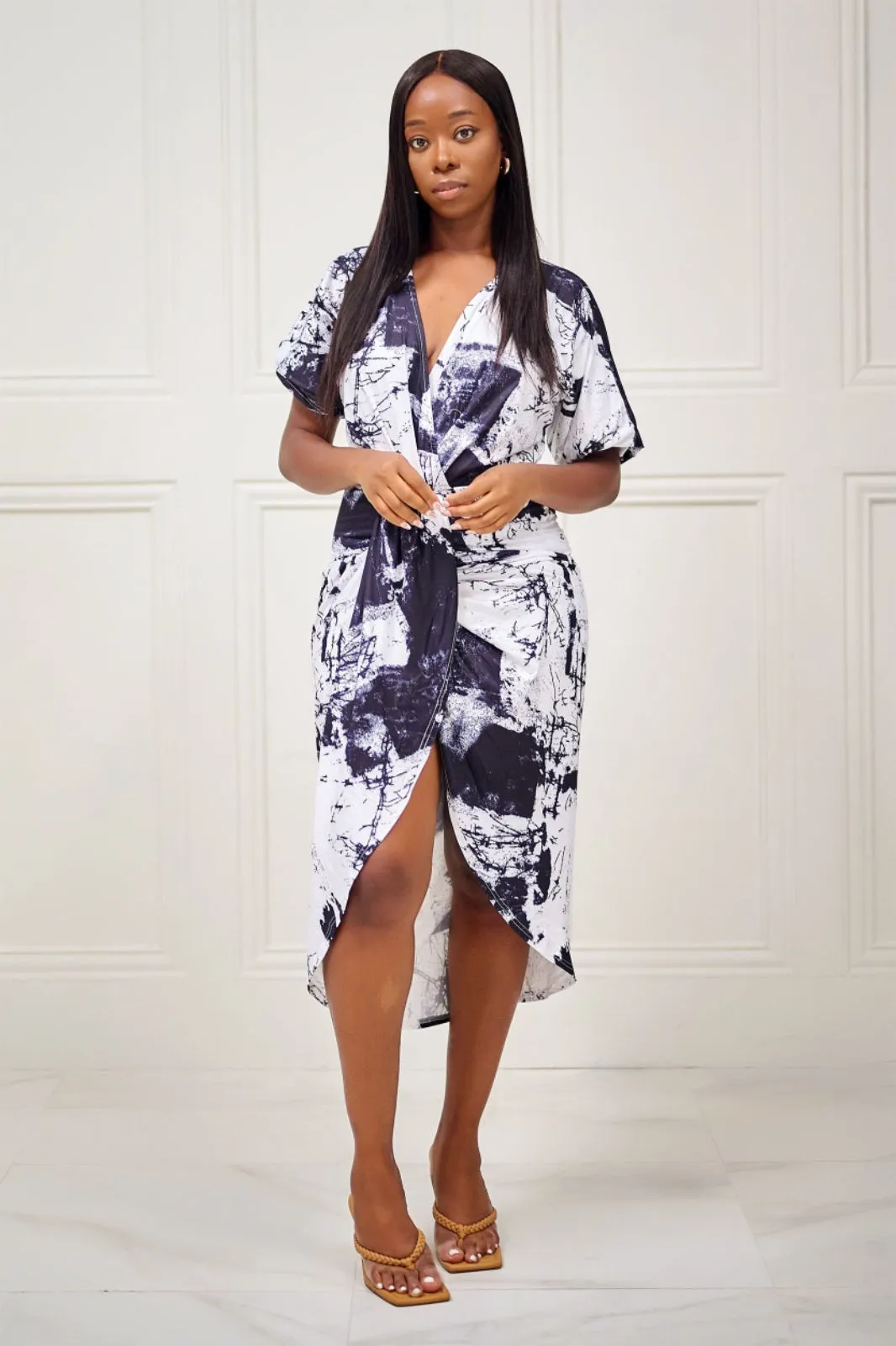 Girl on the Go Midi Length Tie-Dye Dress - Black