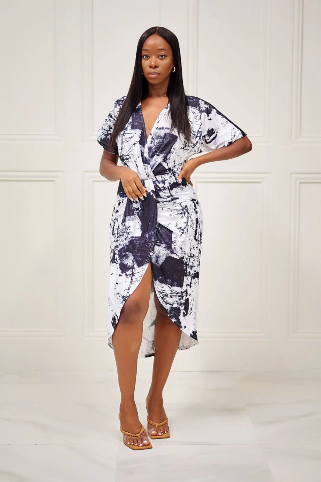 Girl on the Go Midi Length Tie-Dye Dress - Black