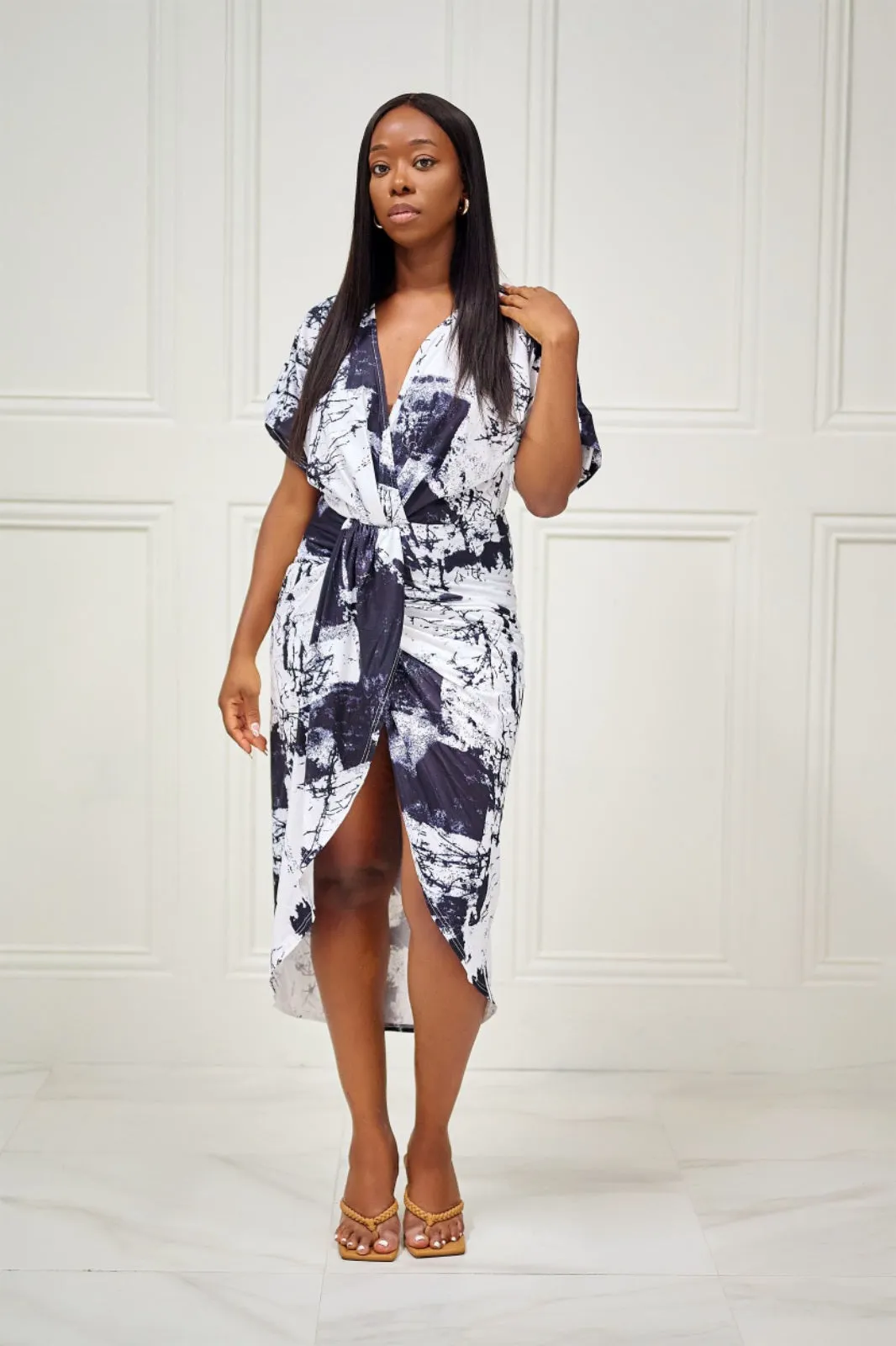 Girl on the Go Midi Length Tie-Dye Dress - Black