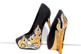 Gold Flame Motorcycle Crystal Heels