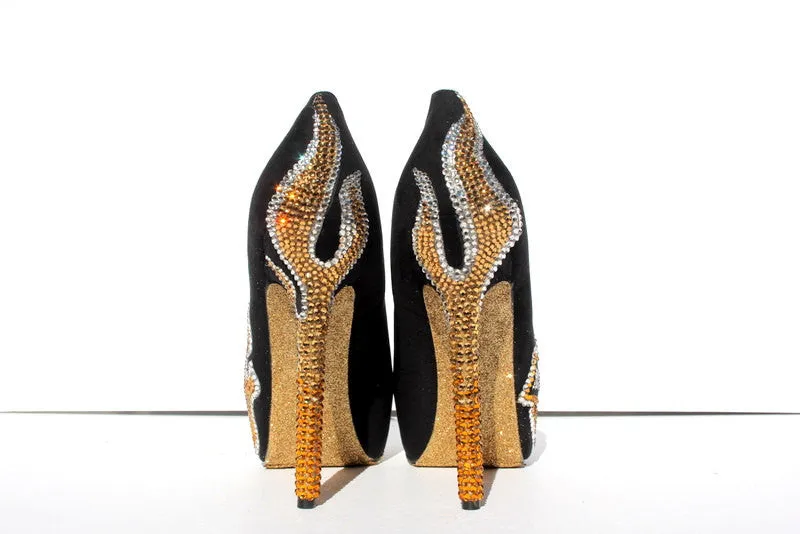 Gold Flame Motorcycle Crystal Heels