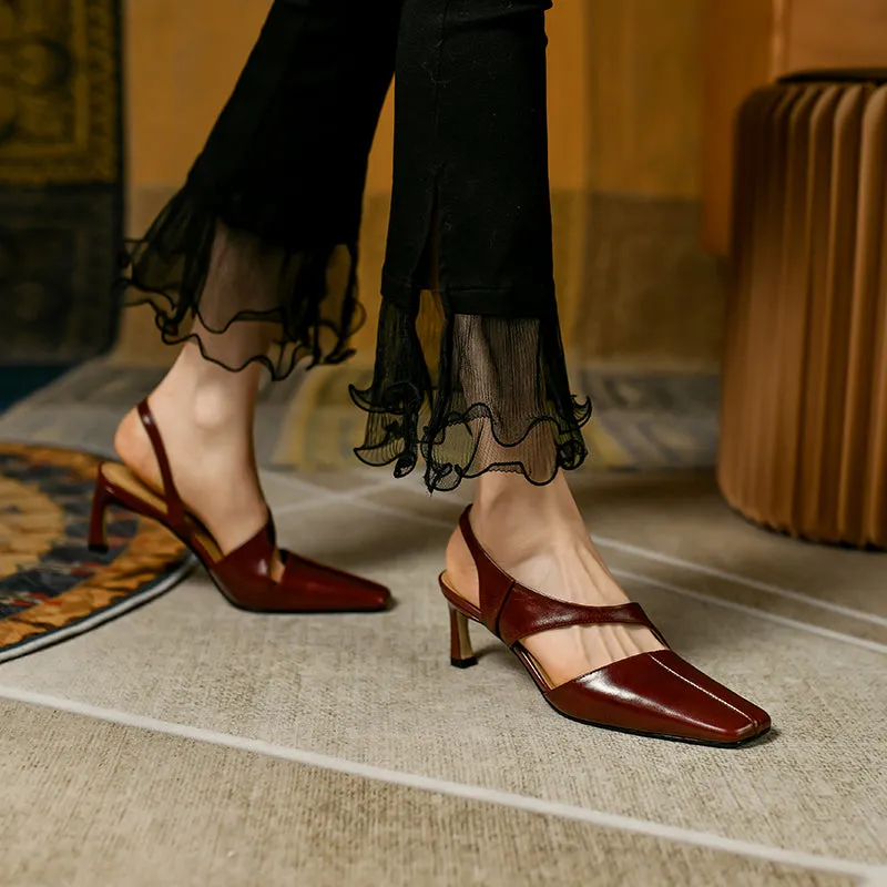 Grace Burgundy Square Toe Slingback Heels