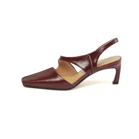 Grace Burgundy Square Toe Slingback Heels