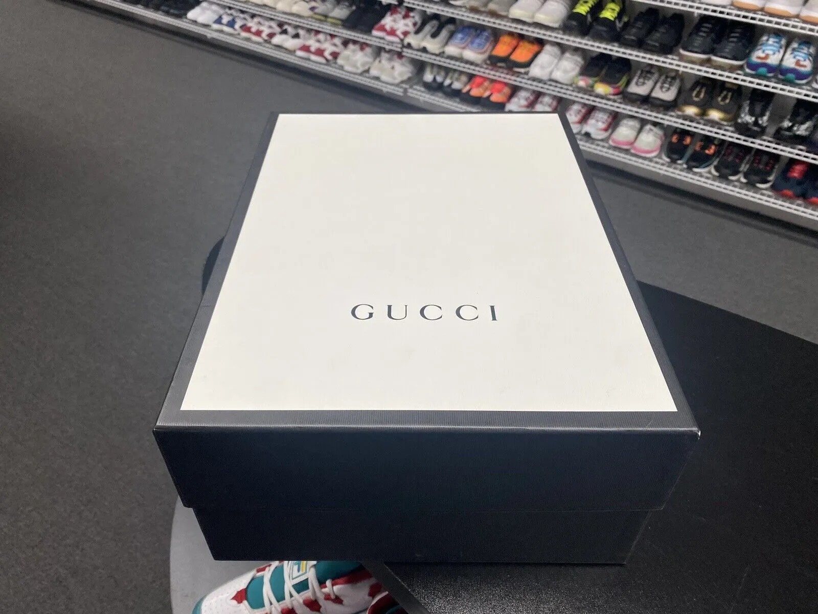 GUCCI Flashtrek Black Green Removable Crystals Mens Sneakers US Sz 8.5 UK Sz 8