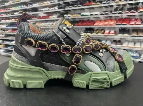 GUCCI Flashtrek Black Green Removable Crystals Mens Sneakers US Sz 8.5 UK Sz 8