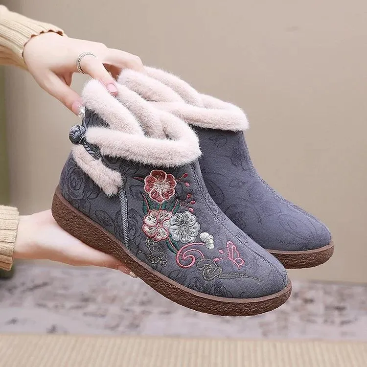 Hand Embroidery Cashmere Warm Boots