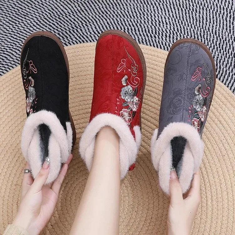 Hand Embroidery Cashmere Warm Boots