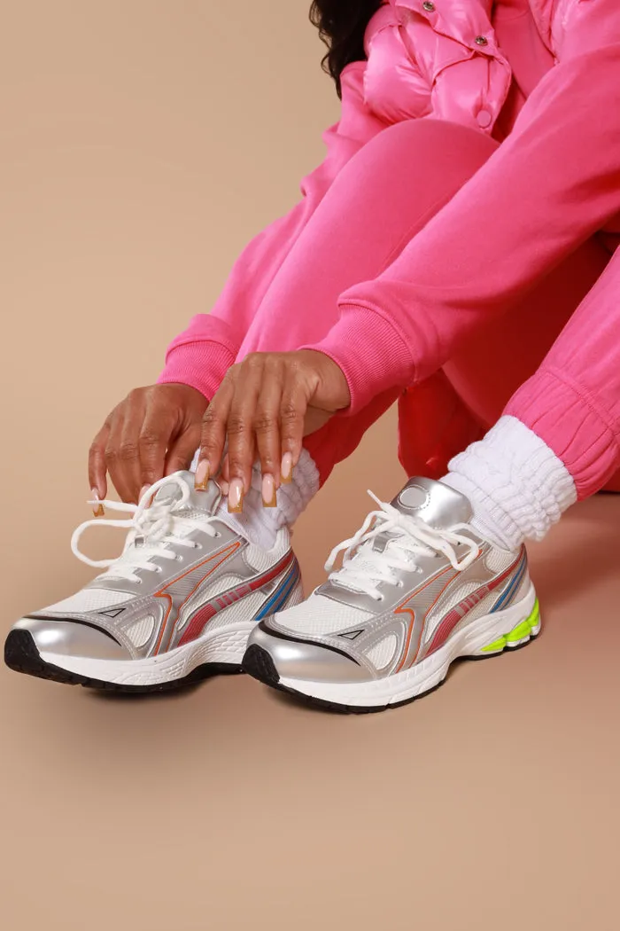 Hit The Streets Lace Up Sneakers - Silver/Multicolor