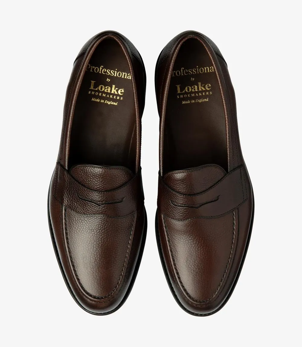 LOAKE IMPERIAL GRAIN DARK BROWN LOAFER SLIP ON RUBBER SOLE F-MEDIUM