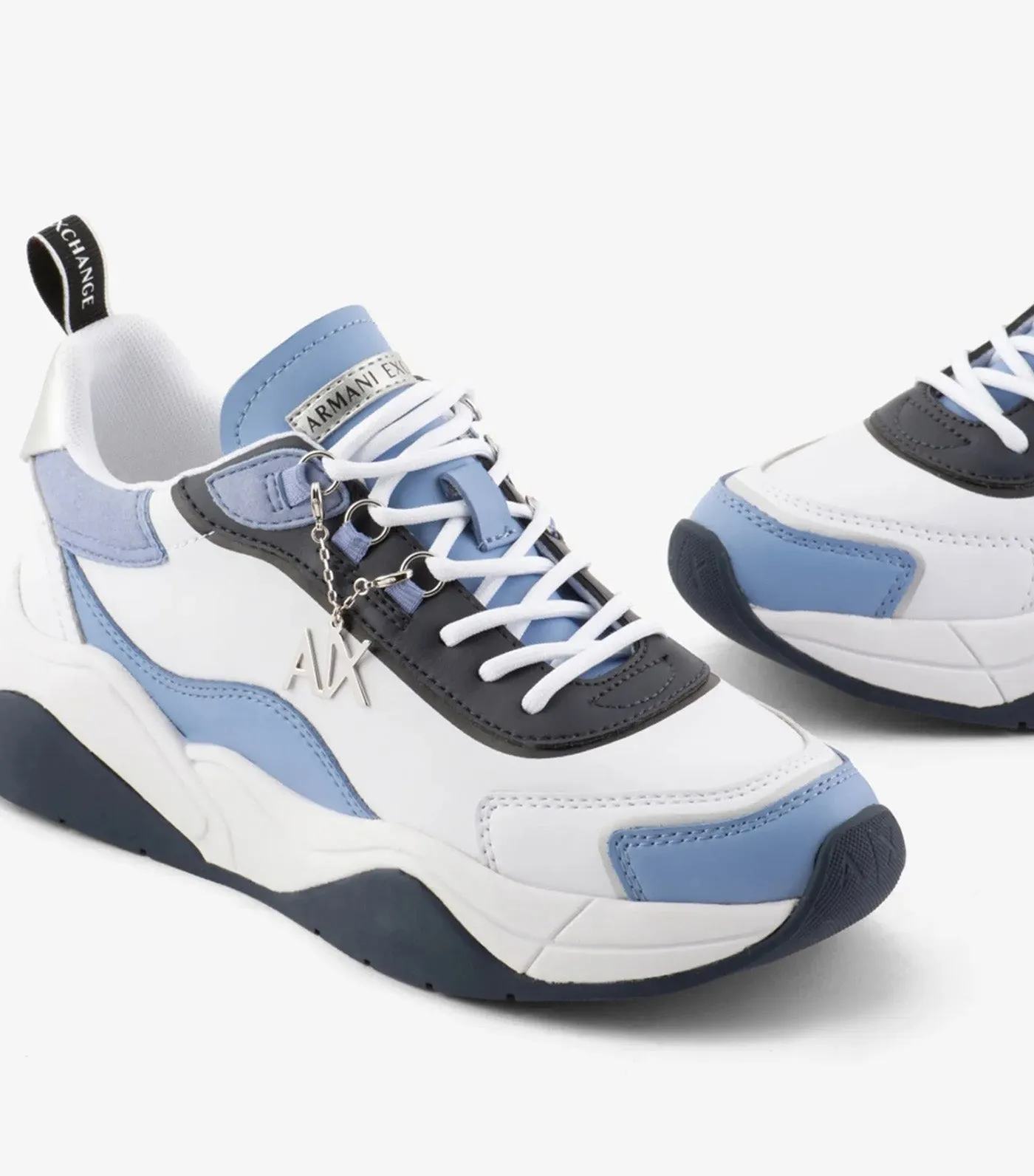 Logo Charm Leather Sneakers Offwhite Light Blue Silver