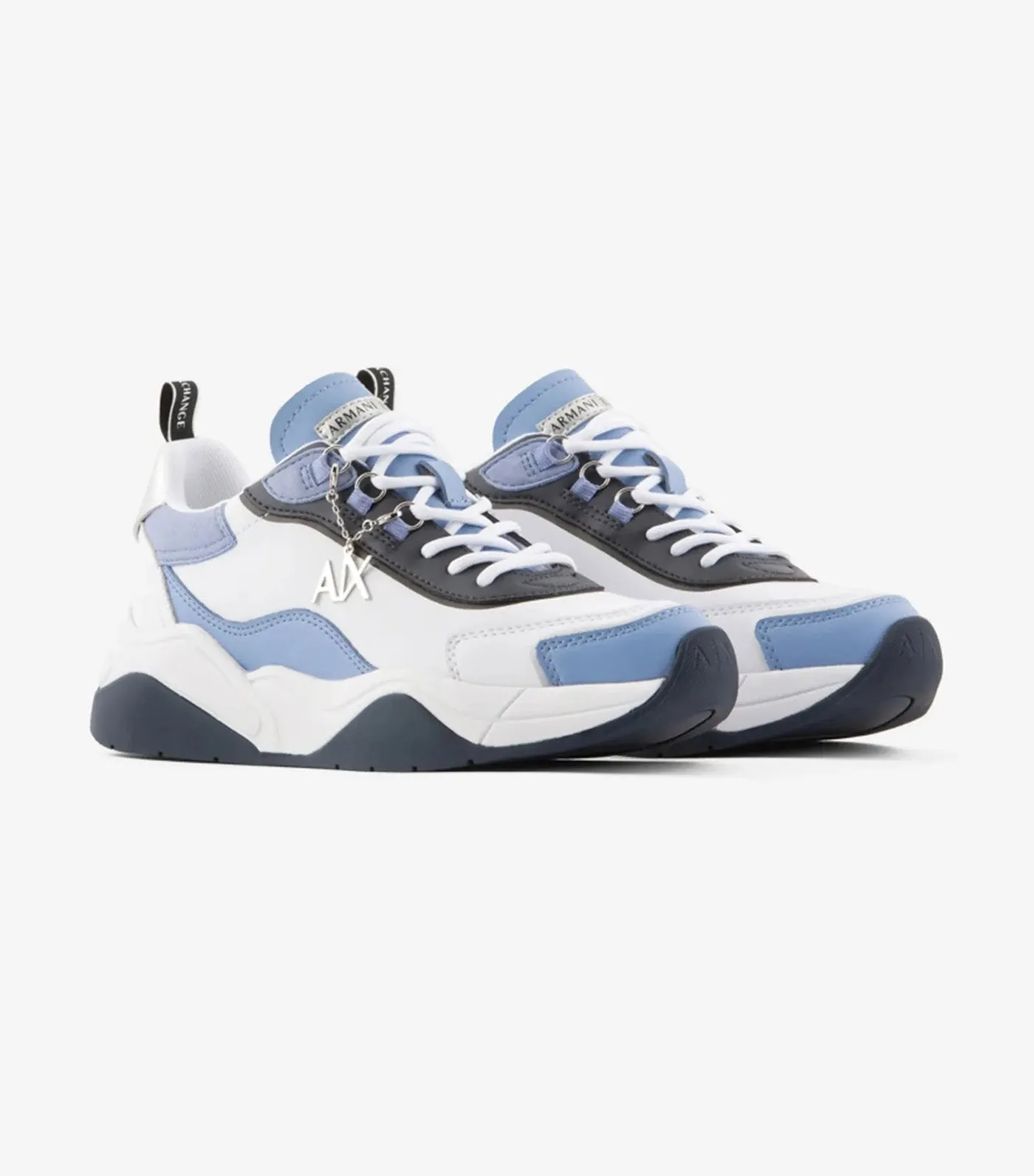 Logo Charm Leather Sneakers Offwhite Light Blue Silver