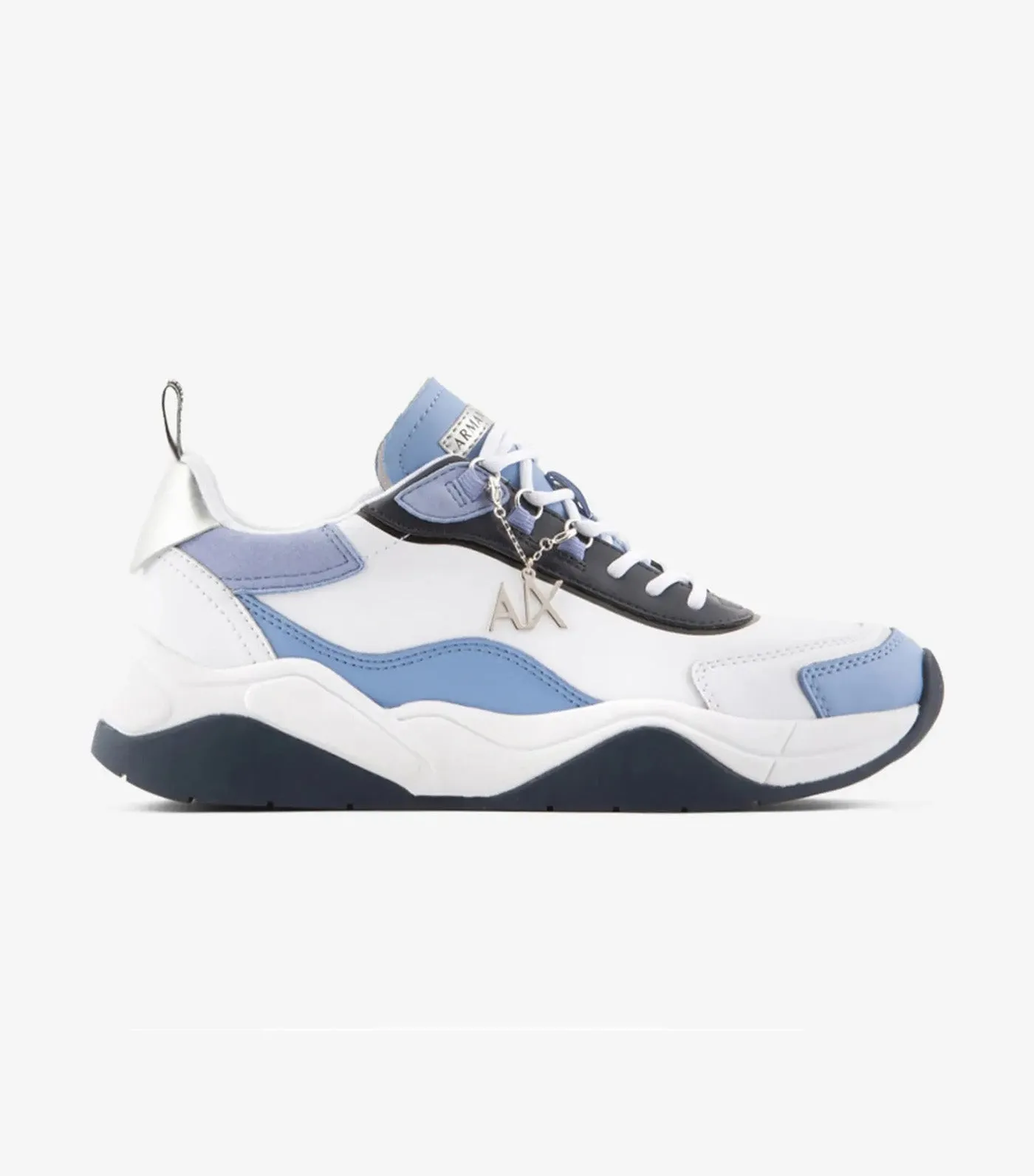 Logo Charm Leather Sneakers Offwhite Light Blue Silver