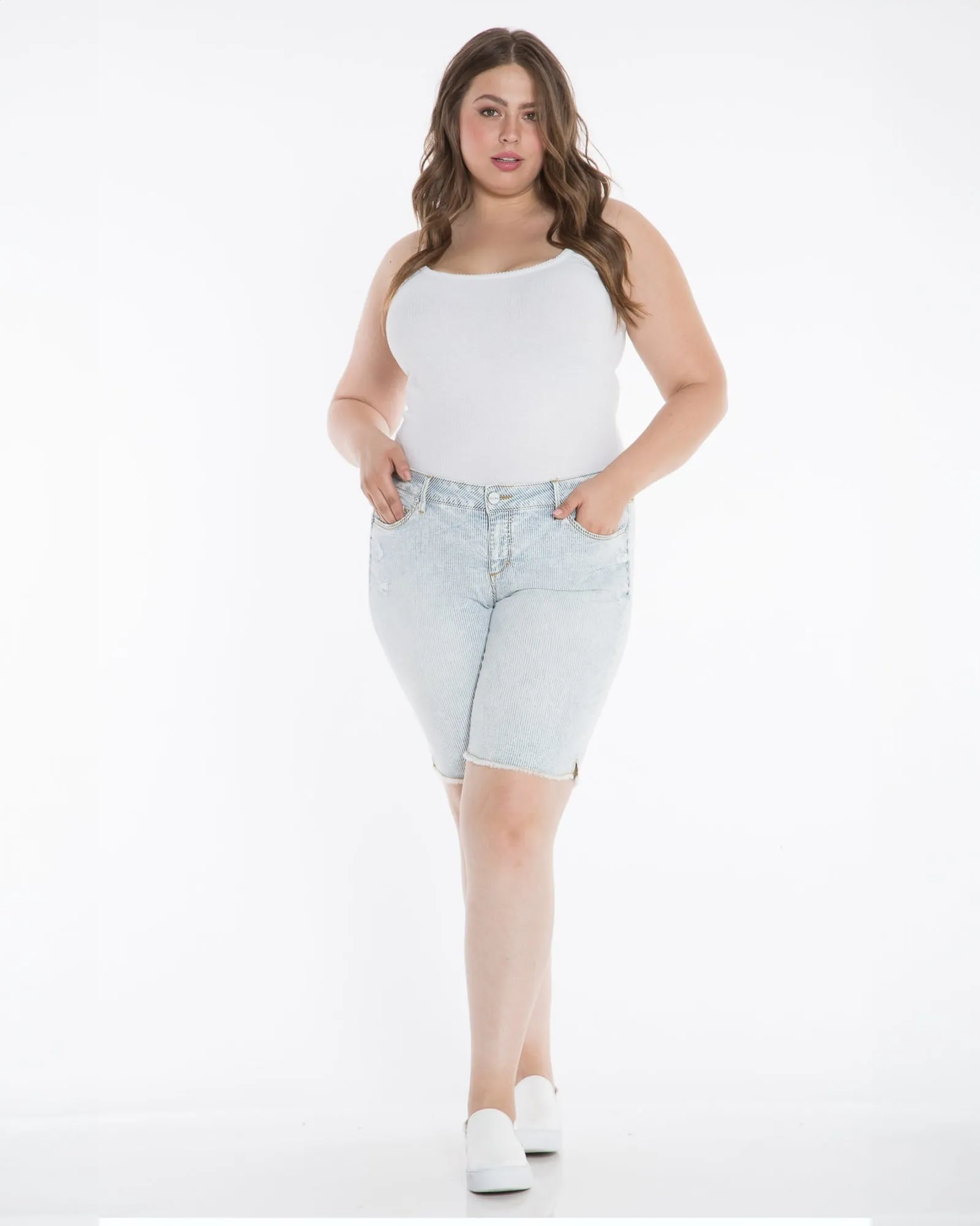 Mid Rise Bermuda - Denim Stripes | DENIM STRIPES