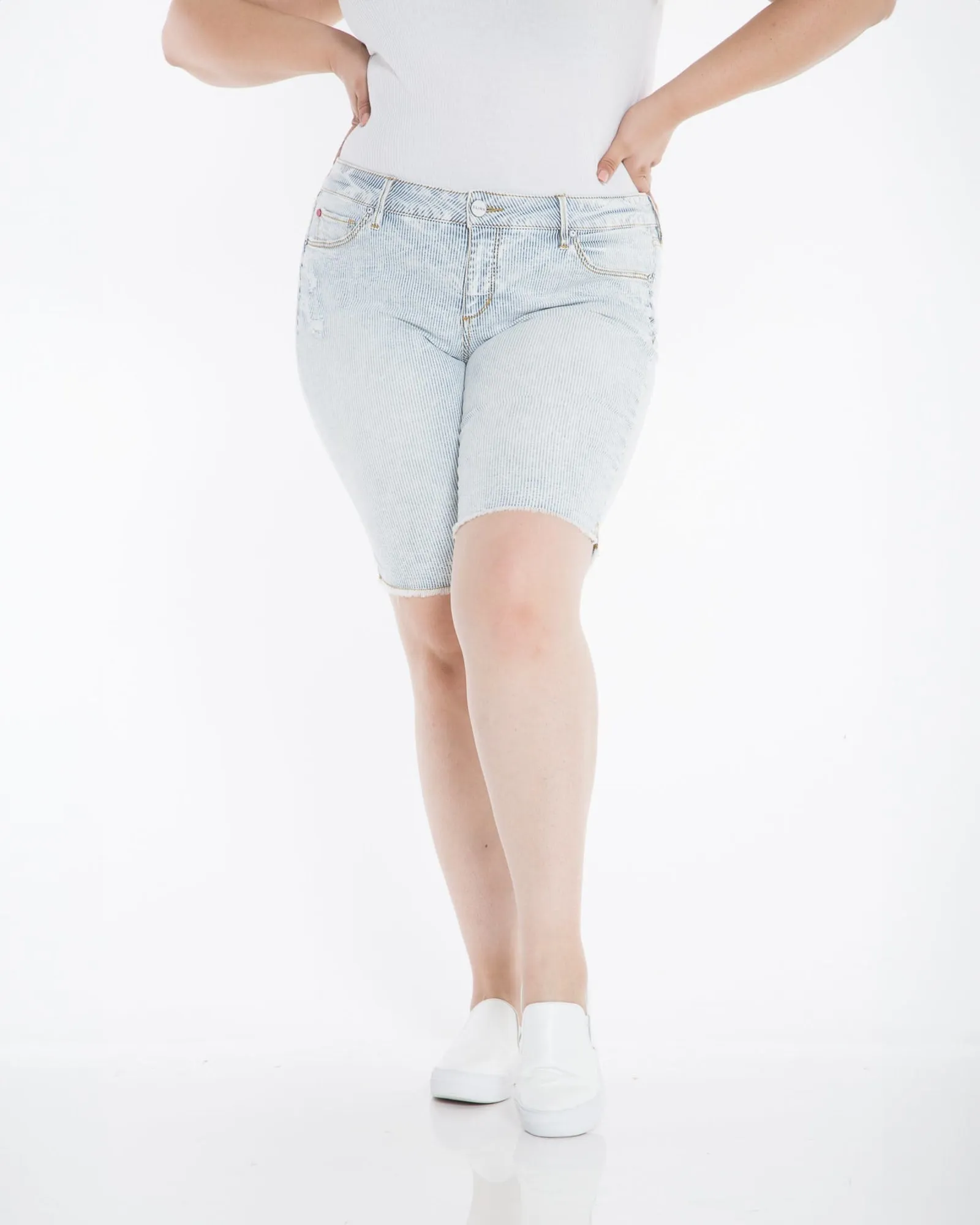 Mid Rise Bermuda - Denim Stripes | DENIM STRIPES