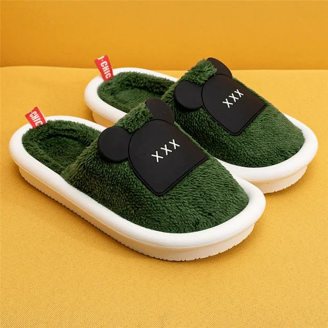 OCW Women Winter Comfortable Warm Fluffy Fleece Cute Bear Indoor Slippers