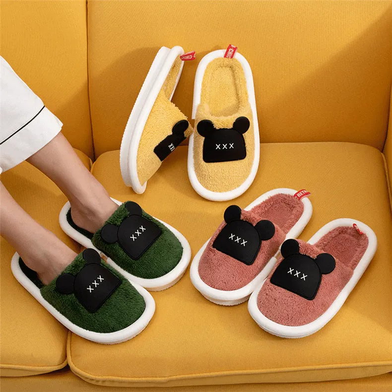 OCW Women Winter Comfortable Warm Fluffy Fleece Cute Bear Indoor Slippers