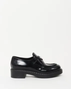 Prada Black Brushed Leather Chocolate Loafers - 36