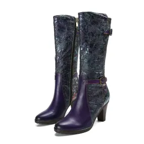 Warm Embossed Real Leather Dragonfly Boots