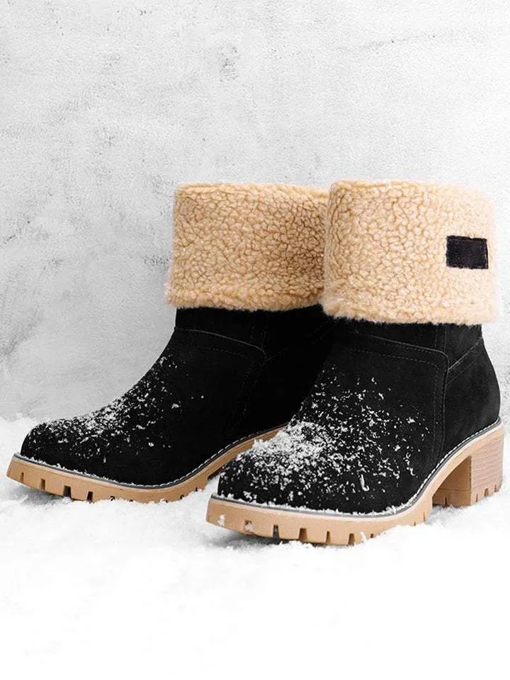 Warm Velvet Chunky Heel Snow Boots