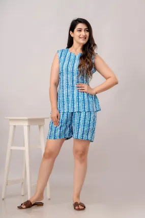 Women Abstract Azure Blue Printed Night suit