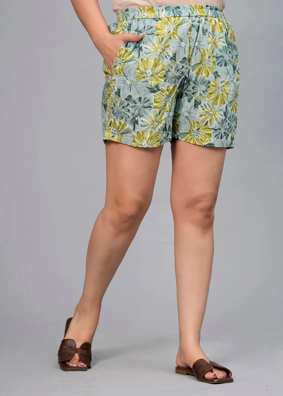 Women Grey & Green Printed Night suit