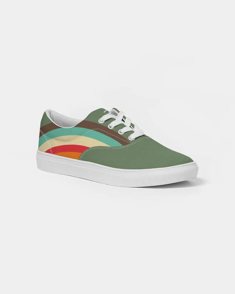 Women's 70s Retro Rainbow Stripe Lace Up Canvas Shoes