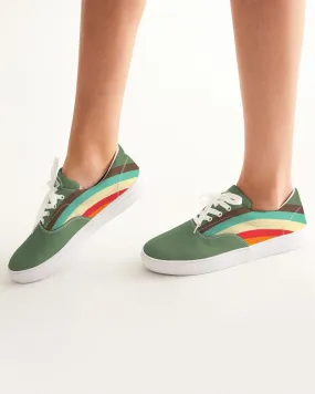 Women's 70s Retro Rainbow Stripe Lace Up Canvas Shoes