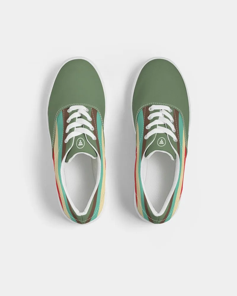 Women's 70s Retro Rainbow Stripe Lace Up Canvas Shoes