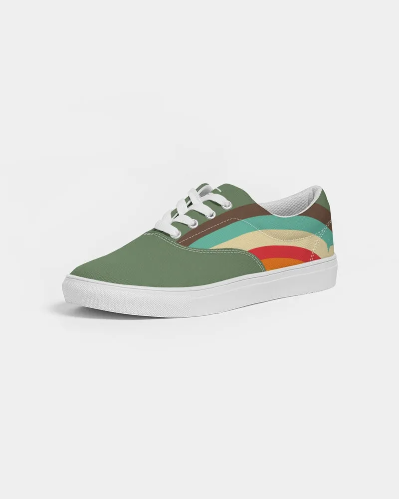Women's 70s Retro Rainbow Stripe Lace Up Canvas Shoes