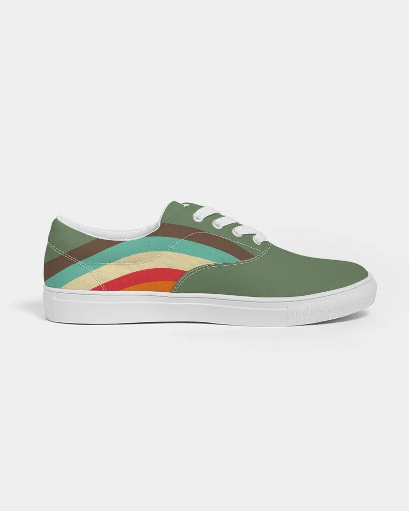 Women's 70s Retro Rainbow Stripe Lace Up Canvas Shoes