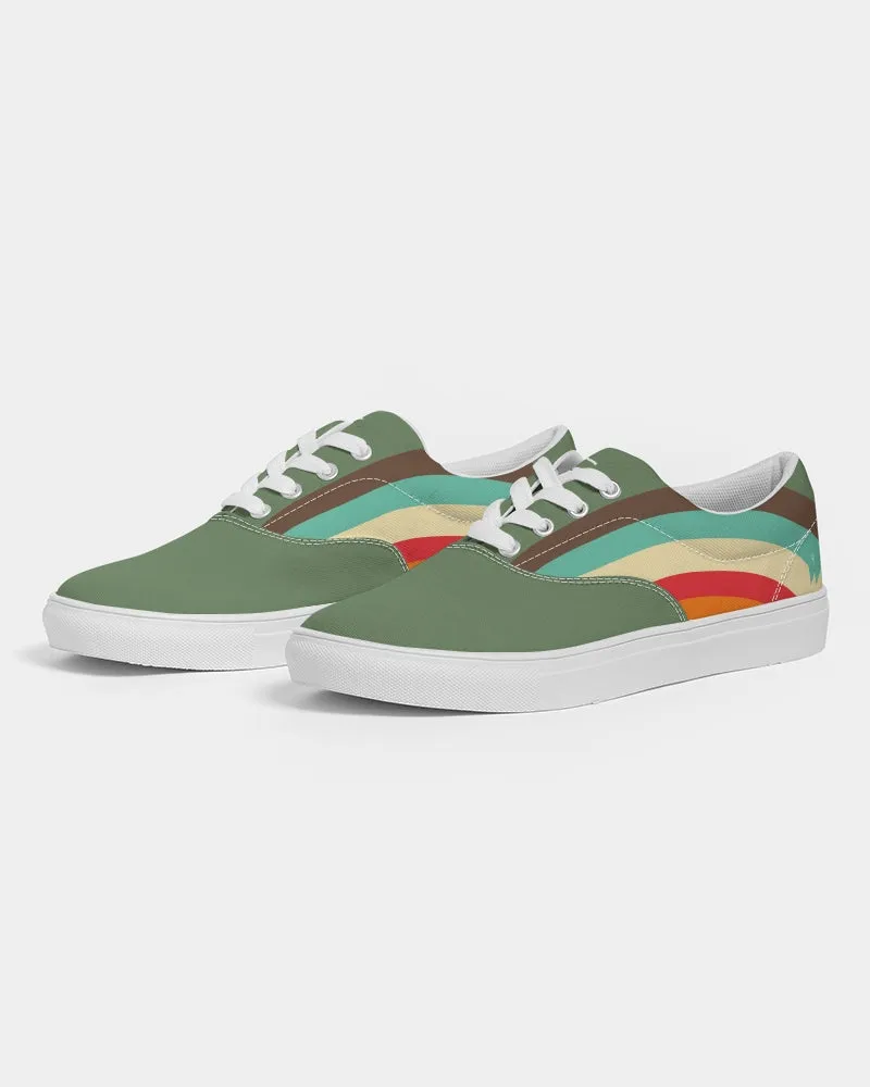 Women's 70s Retro Rainbow Stripe Lace Up Canvas Shoes