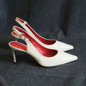 Women's Bologna Pointed Toe Slingback Leather Heels Wide Plus Size 5280