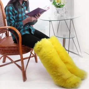 Women's chunky fuzzy warm knee high snow booties