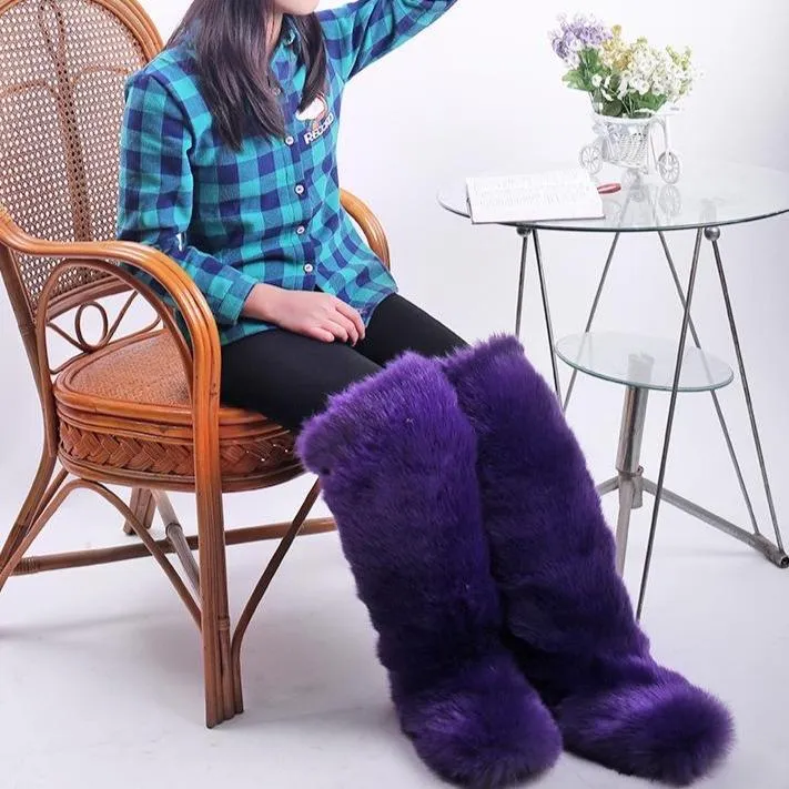 Women's chunky fuzzy warm knee high snow booties