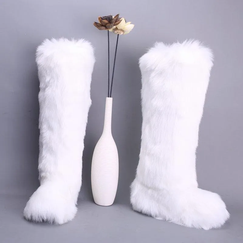 Women's chunky fuzzy warm knee high snow booties