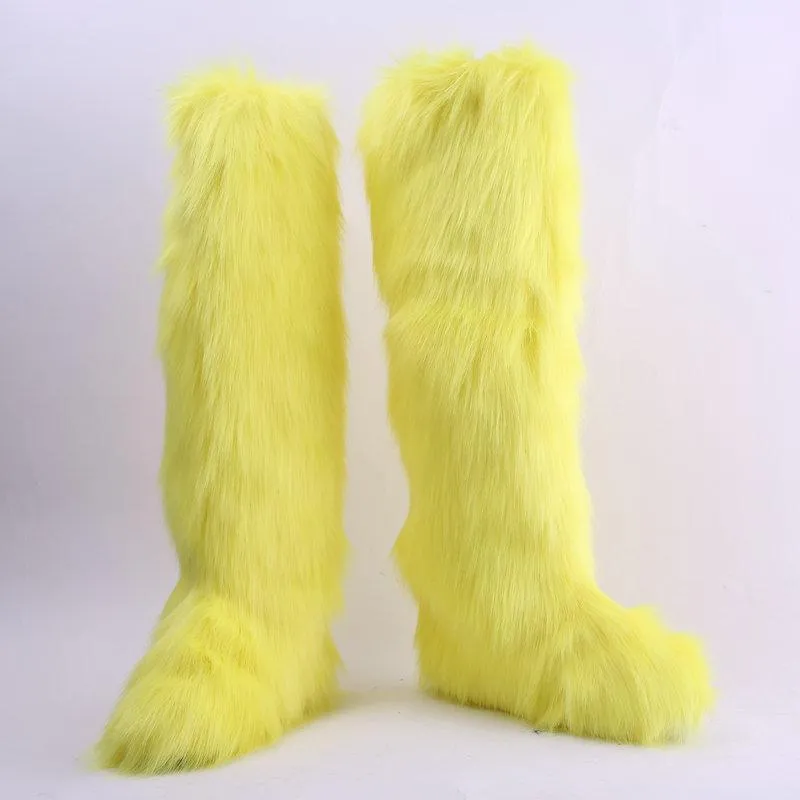 Women's chunky fuzzy warm knee high snow booties