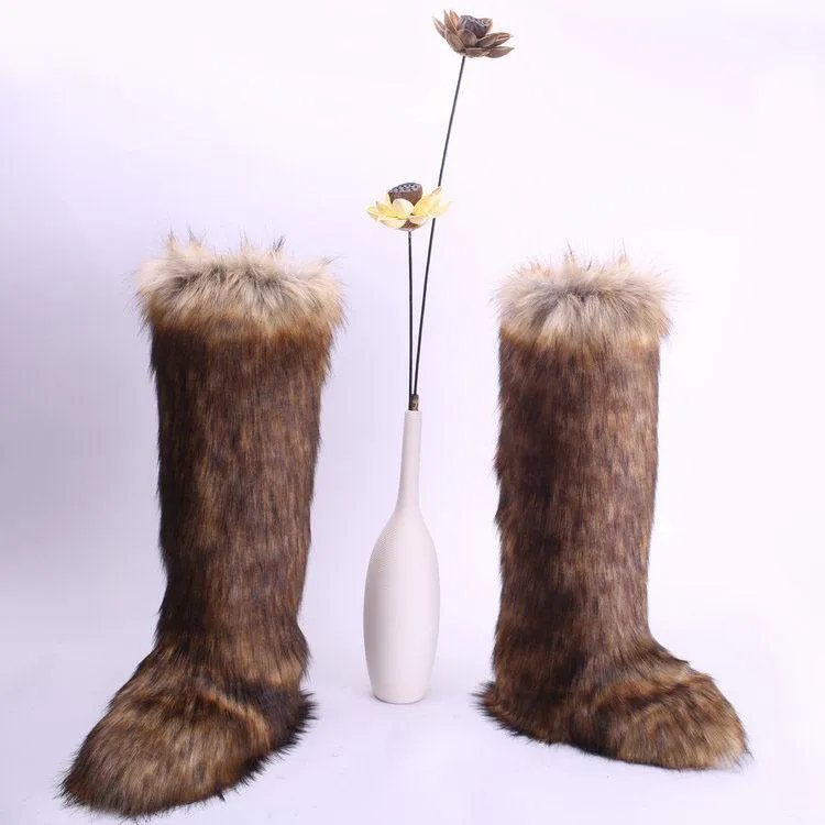 Women's chunky fuzzy warm knee high snow booties