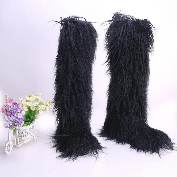 Women's chunky fuzzy warm knee high snow booties