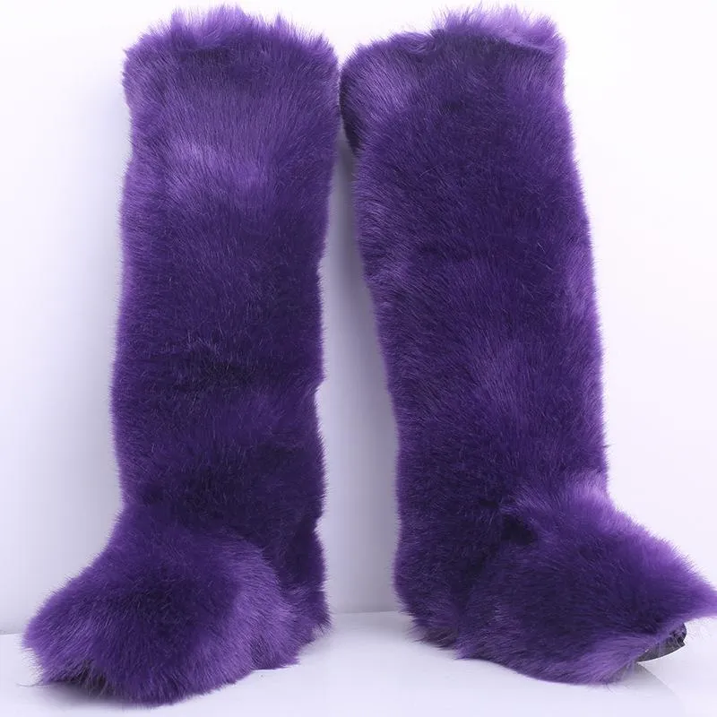 Women's chunky fuzzy warm knee high snow booties