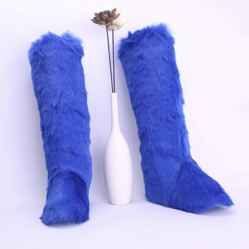 Women's chunky fuzzy warm knee high snow booties