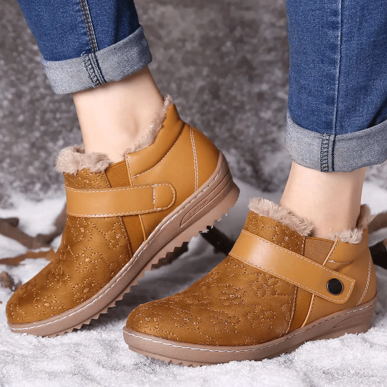 Women's Low Heel Warm Fur Lining Ankle Boots
