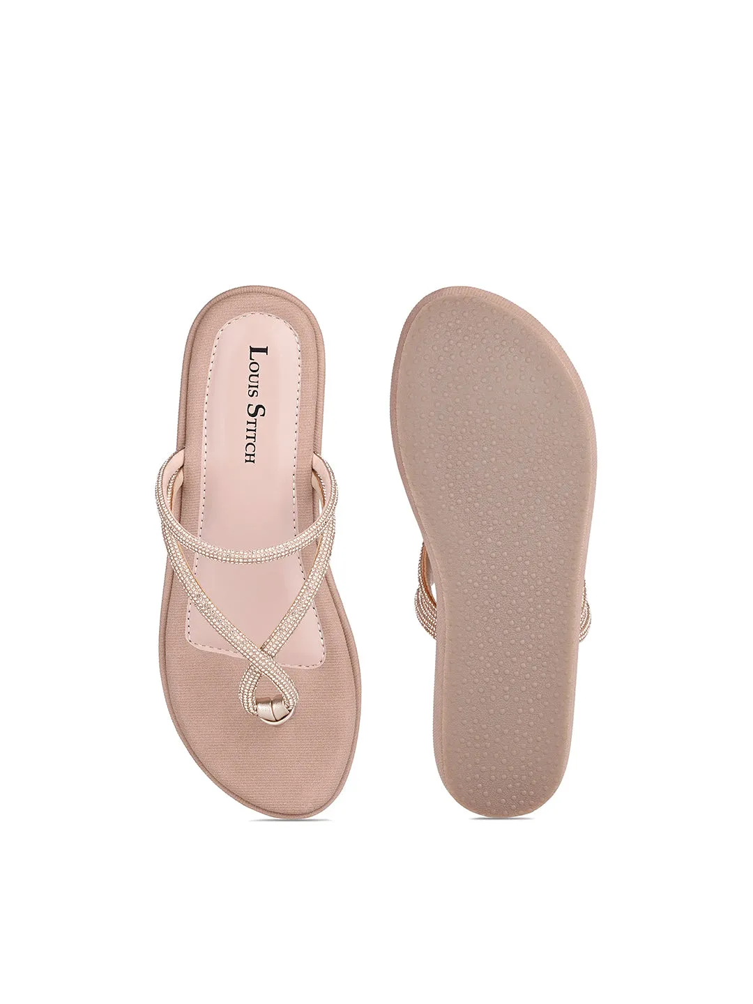 Women's Peach Pink Slip-On Platform Heel T-Strap Lightweight Sandals