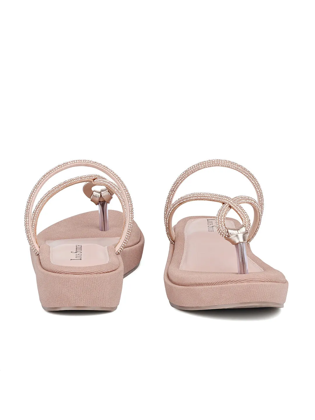 Women's Peach Pink Slip-On Platform Heel T-Strap Lightweight Sandals