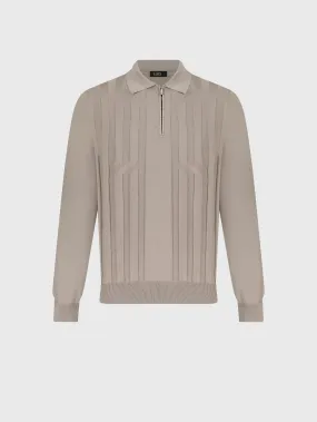 Zipped Polo with Crossed Stripes Jacquard Blond Fawn